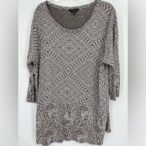 Lucky Brand Plus Size 2X Paisley Distressed Shirt Blouse Top Scoop Boho Hippie